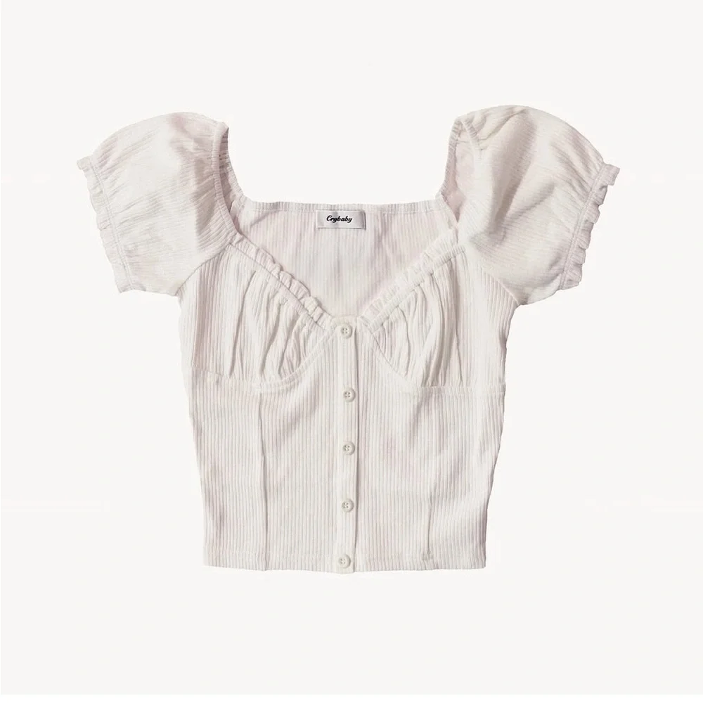 Crybaby Y2K Lolita Ribbed White Ribbed Button-Up Top - Picture 4 of 8
